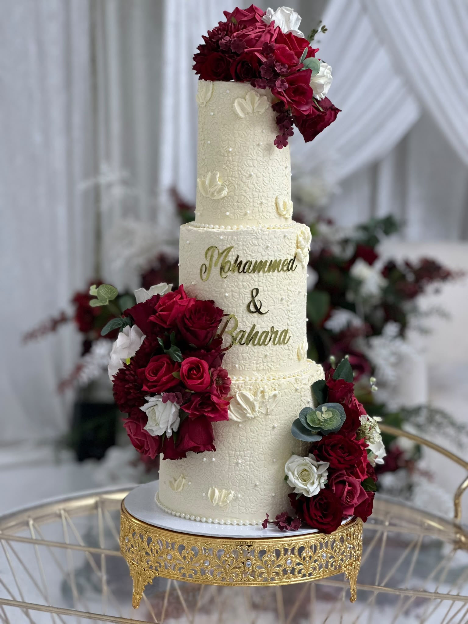 5 tier pink cascade wedding cake
